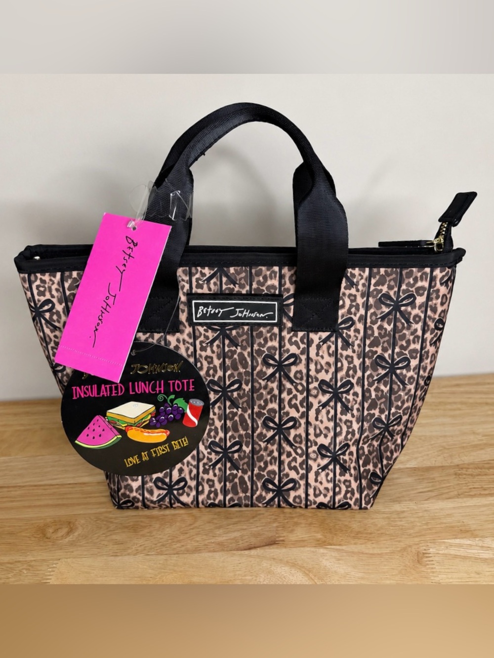 Betsey Johnson Leopard Bow Insulated Lunch Tote NWT $38